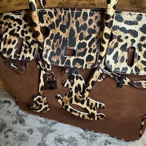 Leopard Print and Brown Women's Bag